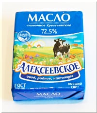 Алексеевское. Масло сливочное Крестьянское, м.д.ж. 72.5%, высший сорт